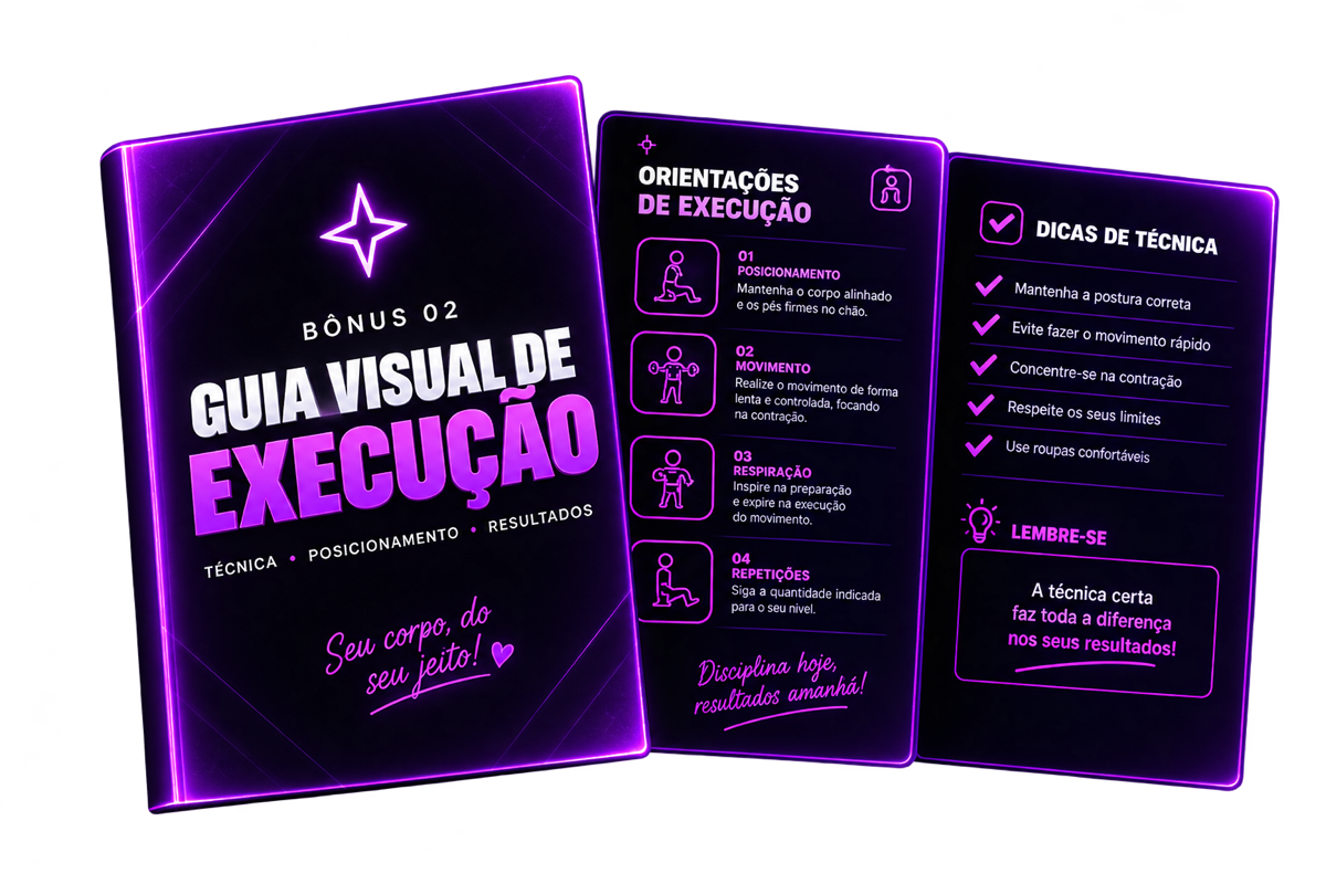 Mockup do guia visual de execução com orientações e dicas de técnica