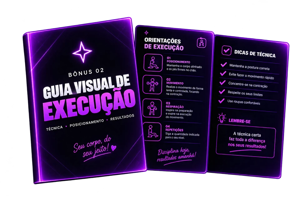 Mockup do guia visual de execução com orientações e dicas de técnica
