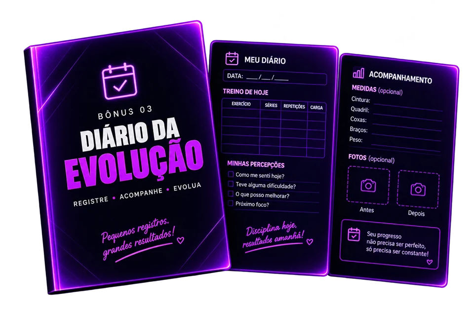 Mockup do diário da evolução para registrar treinos e medidas
